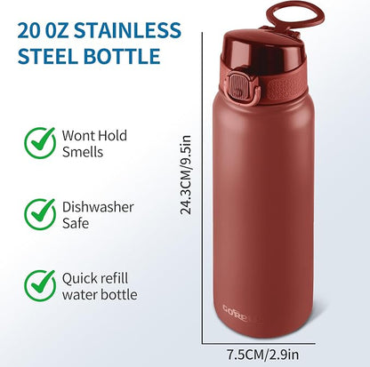GOPPUS 20 Oz Insulated Stainless Steel Water Bottle BPA-Free Sports Water Bottle - Image 6