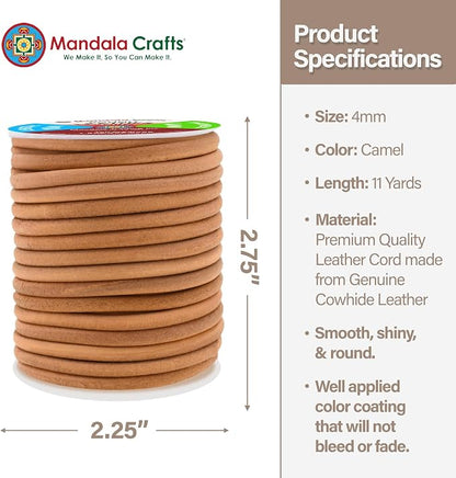 Mandala Crafts Round Genuine Camel Leather Cord - Image 4
