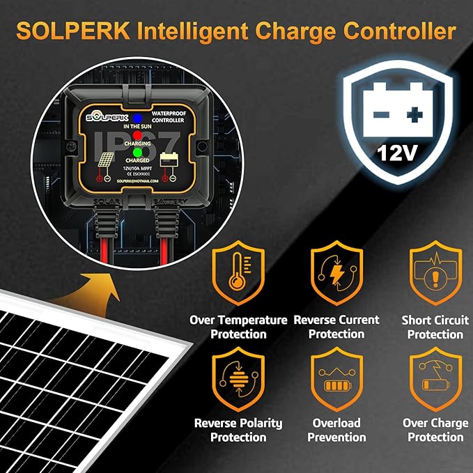 SOLPERK Solar Panel Kit 10W 12V, Waterproof Solar Battery Trickle Charger - Image 3