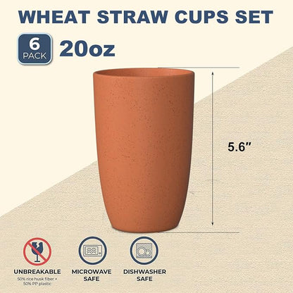 Wrova Wheat Straw Cups 6 PCS Good Alternative to Plastic Reusable Cups 20 oz - Image 2
