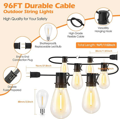 Larkvue 96FT LED Outdoor String Lights, Waterproof Patio Lights - Image 4