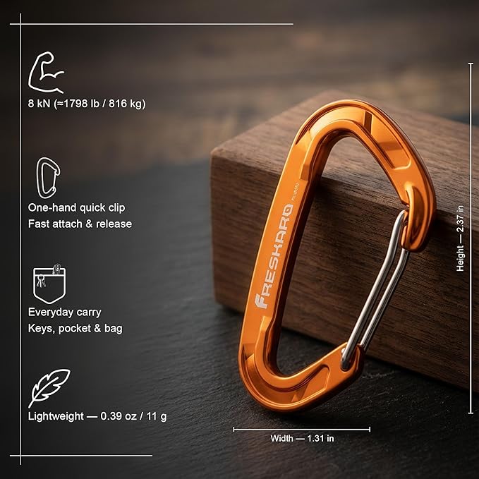 FresKaro 5pcs Nano Carabiner Clips, 8kN 1798lbs, Small Sturdy, Reliable - Image 2