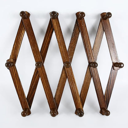 AMAPON Accordion Style Expandable Wall Wooden Coat Rack 13 Hooks Hang Hats - Image 7