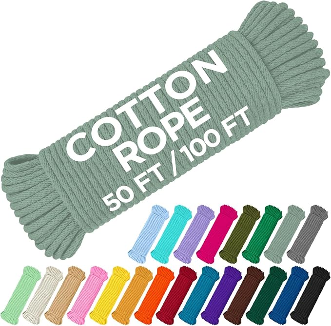 TECEUM Cotton Rope 3/16” – 50 FT – Strong All-Purpose Braided Rope – Natural by TECEUM