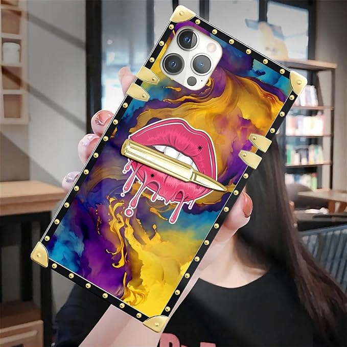 Compatible with iPhone 12 Pro Max Case, Cool Corlorful Lip Marble Luxury Golden - Image 7