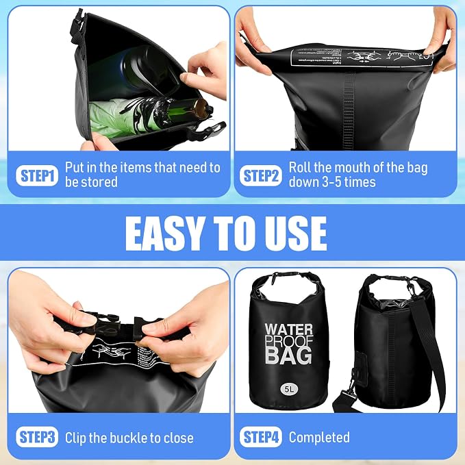 Jexine 10 Pack Dry Bag Waterproof, 5L Ultralight Dry Sacks Roll Top Storage Bag - Image 4