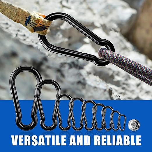 Small Carabiner Clip Hook, 2.36 inch 10 pcs Black Heavy Duty Spring Snap Hook - Image 7