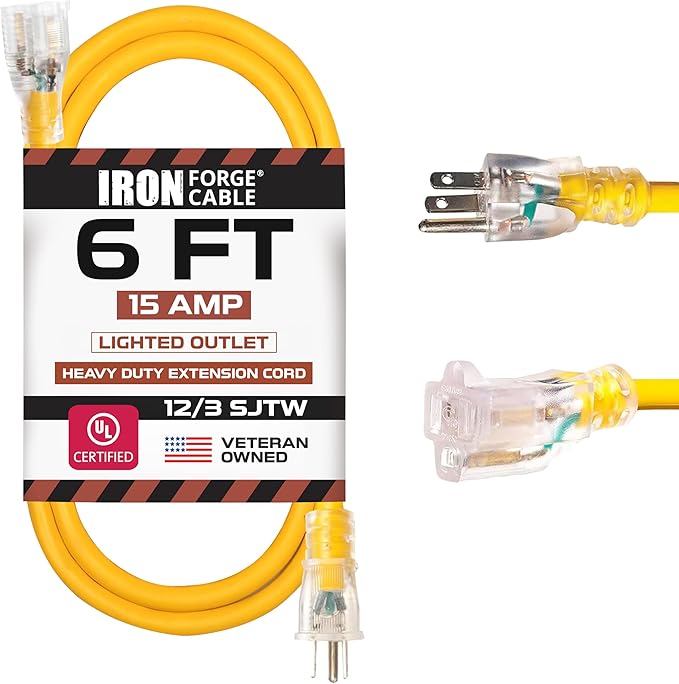 IRON FORGE CABLE 6 Foot Lighted Outdoor Extension Cord by IronForgeCable