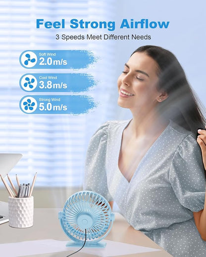 TriPole Small Desk Fan USB Powered Mini Portable Fan, 3 Speeds Strong Breeze - Image 3