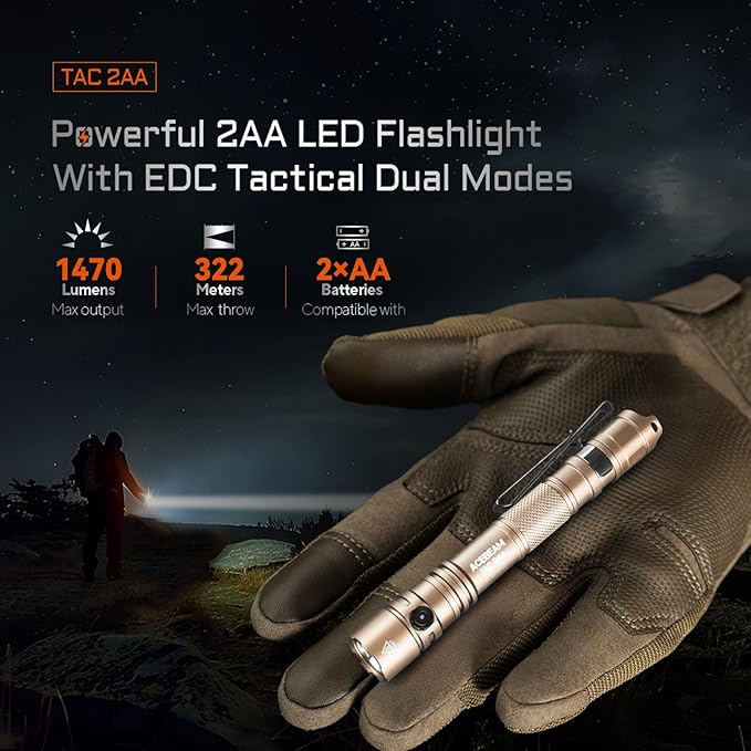 ACEBEAM TAC 2AA EDC Tactical Dual Modes Flashlight Rechargeable, 1470 High - Image 2