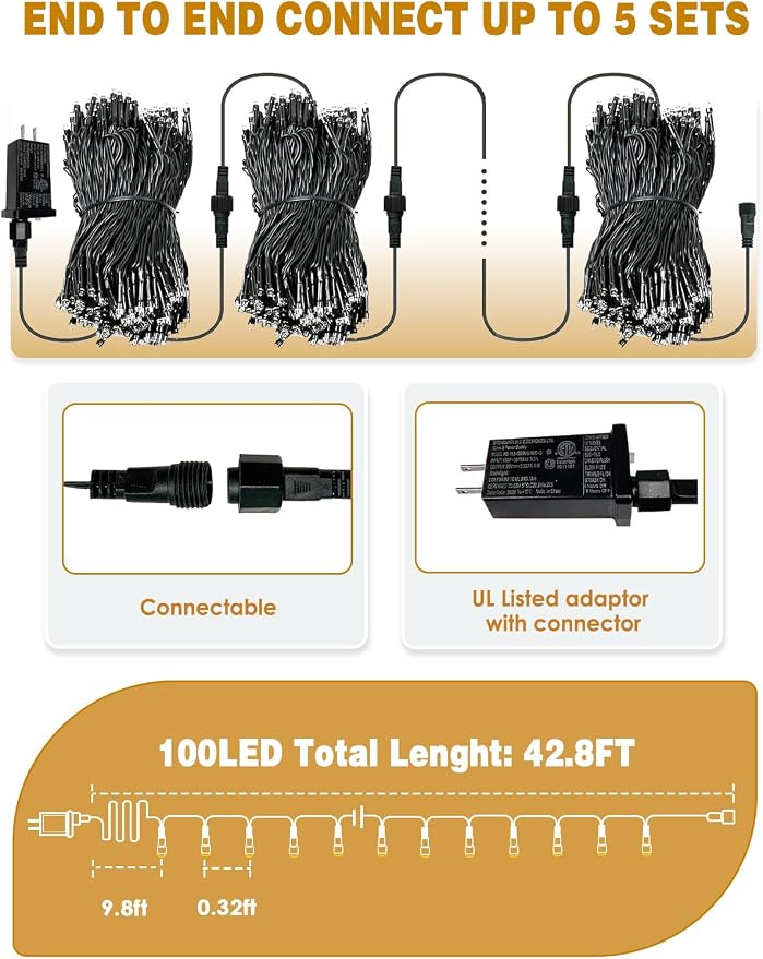 33 FT 100 LED Christmas String Lights Indoor Outdoor, Memory Function & Timer & - Image 7