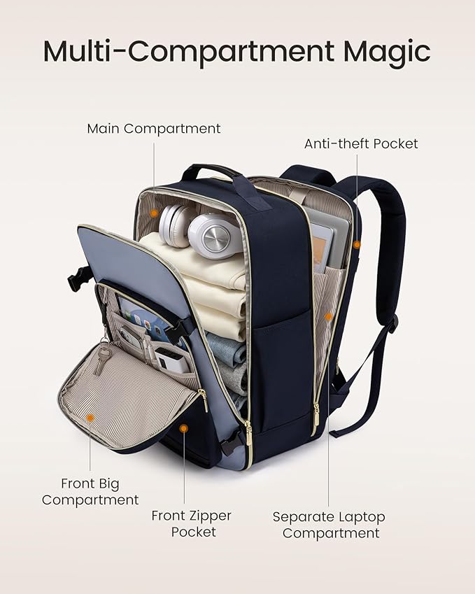 LOVEVOOK 40L Travel Backpack for Women & Men, Airline Approved Carry On Luggage - Image 3