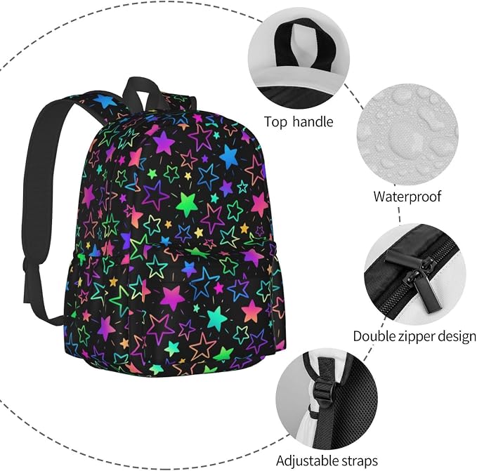 cfpolar 17 Inch Backpack Bright Neon Stars Laptop Bag Shoulder Bag School - Image 5