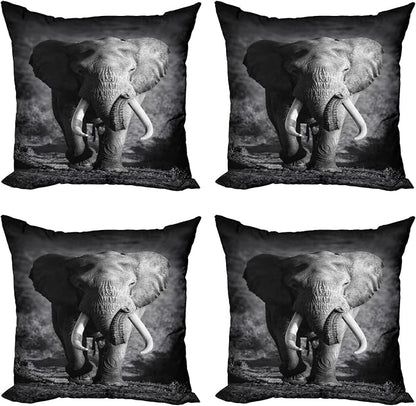 Ambesonne Elephant Throw Pillow Cushion Case Pack of 4, Majestic Elephant Bull by Ambesonne