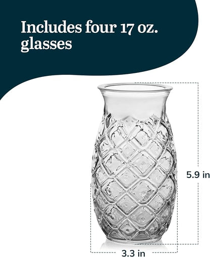 Libbey Tiki Pineapple Glasses Set of 4, Textured 17 Ounce Tiki Glasses - Image 3