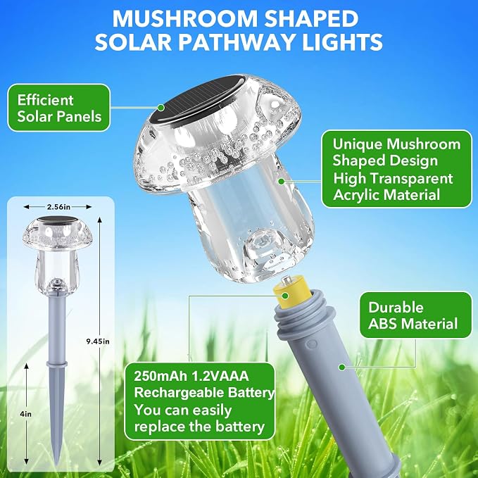 Benany Solar Lights Outdoor, 16 Pack Mushroom Lights Outside Waterproof - Image 2