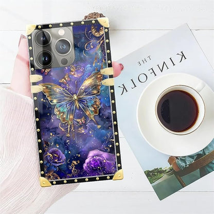 Compatible with iPhone 14 Pro Case, Glistening Golden Butterfly Vibrant Purple - Image 7