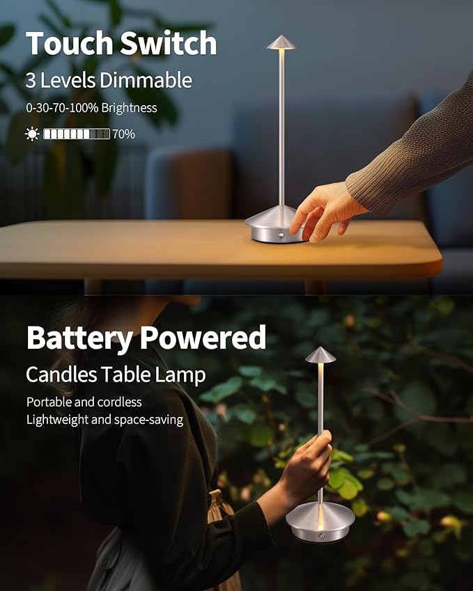 Modern Cordless Table Lamp Set of 2, Portable LED Desk Lamps, 5000mAh - Image 4