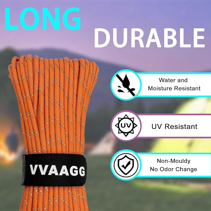 VVAAGG Reflective Paracord Rope 100FT, 7 Strand Nylon para Cord Lanyard Utility - Image 3