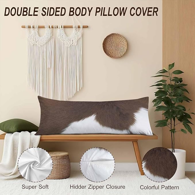 Decorative Home Body Pillow Covers Brown Cowhide, Body Pillow Cushion Cases Cow - Image 4