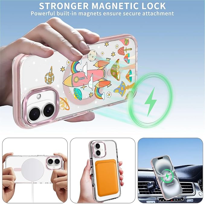 Case for iPhone 16 Plus, Spaceship Mushroom Phone Case Design，for Women Girls - Image 3