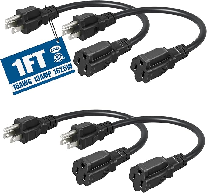 DEWENWILS Short Extension Cord, 1 Foot Power Cord, 16 AWG SJTW Weatherproof by DEWENWILS