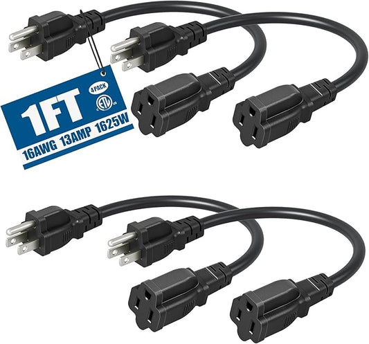 DEWENWILS Short Extension Cord, 1 Foot Power Cord, 16 AWG SJTW Weatherproof by DEWENWILS