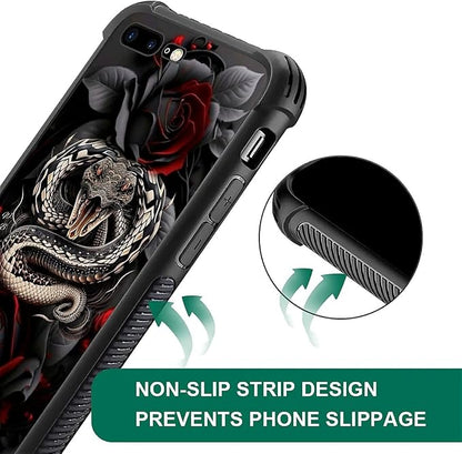 for iPhone 7/8 Case, Entwined Rose Snake Pattern Graphic Design Girl Boy Soft - Image 5