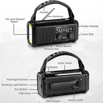 Leaton Emergency NOAA Weather Radio, 10000mAh/37000mWh, Solar Hand Crank Radio - Image 4