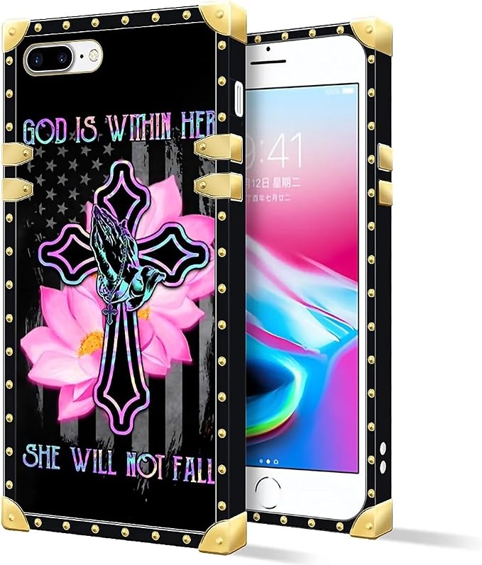 Compatible with iPhone 8 7 SE Case, Praying Cross Hands Luxury Golden Decoration by Unknown