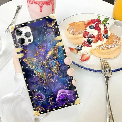 Compatible with iPhone 12 Case, Glistening Golden Butterfly Vibrant Purple Blue - Image 5