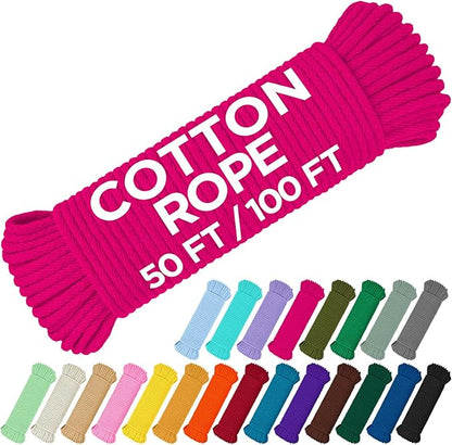 TECEUM Cotton Rope 3/16” – 50 FT – Strong All-Purpose Braided Rope – Natural by TECEUM