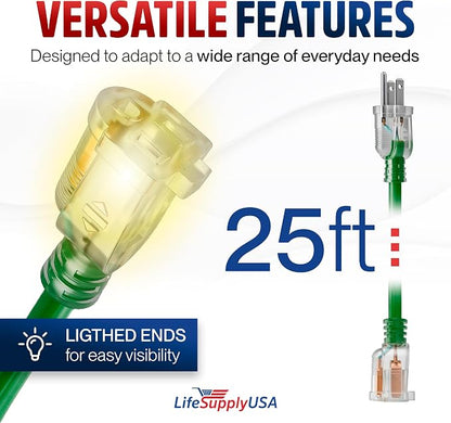 25ft Outdoor/Indoor Extension Cord 12/3 Gauge Extra Heavy Duty 3 Prong SJTW - Image 6