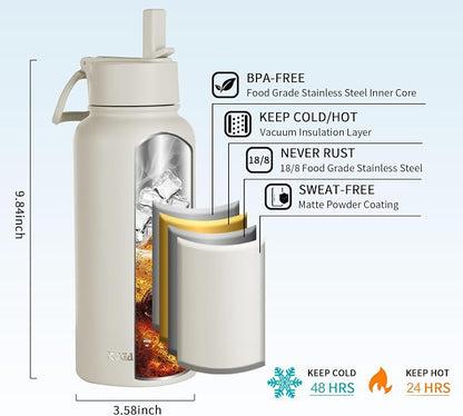 KXIAOCHEN Insulated Water Bottle, Stainless Steel Water Bottle, 2 Lids - Image 7