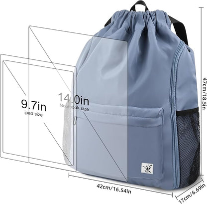 Drawstring Backpack with Mesh Pockets String Gym Bag Sackpack Sandproof Water - Image 7