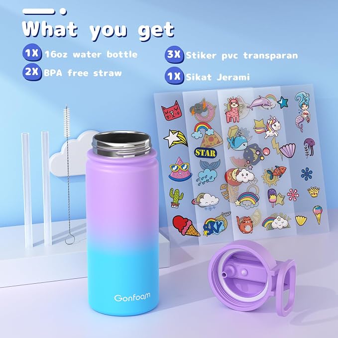 Kids Water Bottle, 16oz Water Bottles - Image 3