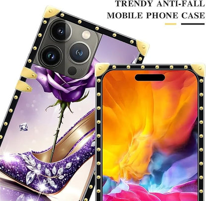 Compatible with iPhone 15 Pro Case, High Heeled Purple Diamond Rose Luxury - Image 4