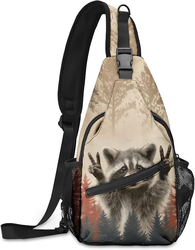 FyLybois Raccoon Sling Bag for Women Lightweight Crossbody Backpack Casual by FyLybois