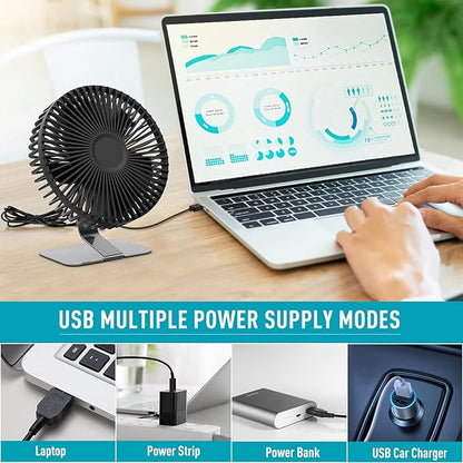 SLENPET 6-inch USB Small Desk Fan, 4 Speeds, Ultra-quiet, 90° Adjustment - Image 4