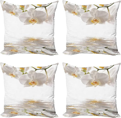 Ambesonne Flower Throw Pillow Cushion Case Pack of 4, Pure Romantic Orchids by Ambesonne