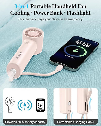 Portable Handheld Fan with Power Bank, 3 IN 1 USB Rechargeable Mini Personal - Image 3