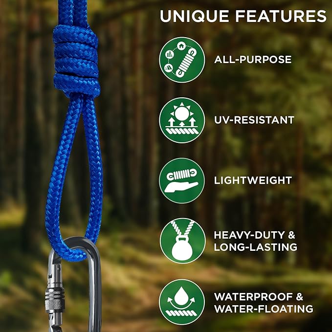 TECEUM Rope – 150 Feet x 1/4 Inch – Blue – Strong All-Purpose Utility Rope – - Image 4