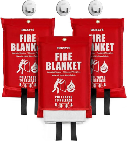 Fire Blanket 3-Pack | Fiberglass Prepared Fire Suppression | 40"x40" Fire by BOZZYS