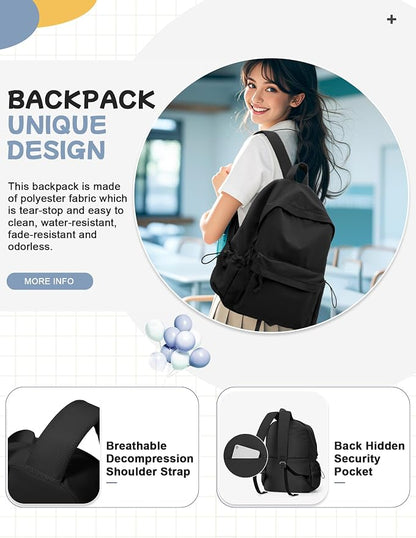 PAUBACK Black School Backpack for Girls Women Waterproof High School Book Bag - Image 7