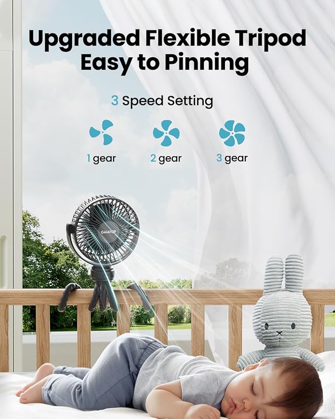 Gaiatop Mini Portable Stroller Fan, Battery Operated Small Clip on, Detachable - Image 3