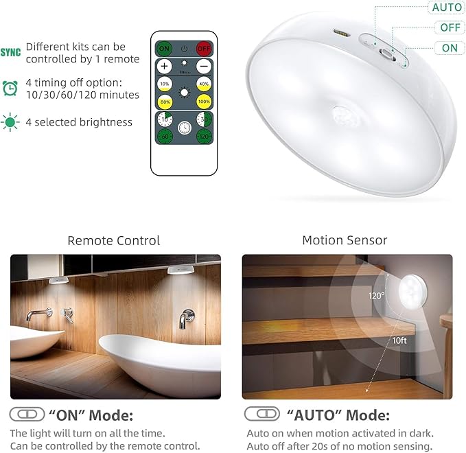 LED Closet Lights Wireless Motion Sensor Puck Light, Newest Version USB - Image 2