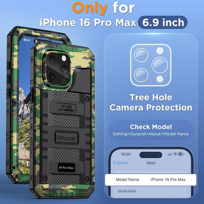 Mitywah Waterproof Case for iPhone 16 Pro Max, Heavy Duty Metal Cover - Image 2