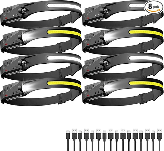 Headlamp Rechargeable 8 Pack, LED Headlight Flashlight Super Bright by AXRUNZE