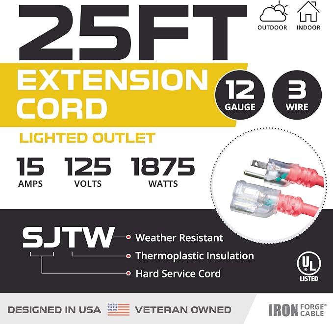 Iron Forge Cable 25 ft Lighted Outdoor Extension Cord - Image 2