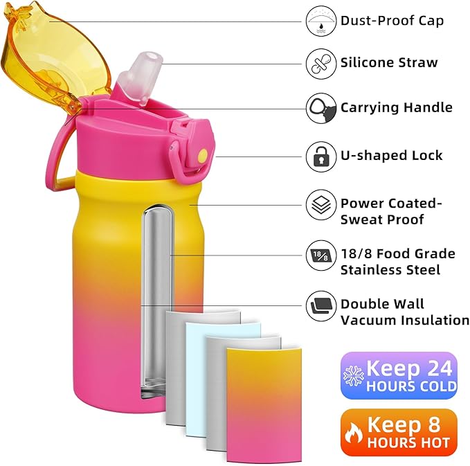 BJPKPK Water Bottle with Straw 14oz Insulated Water Bottles Reusable Stainless - Image 2
